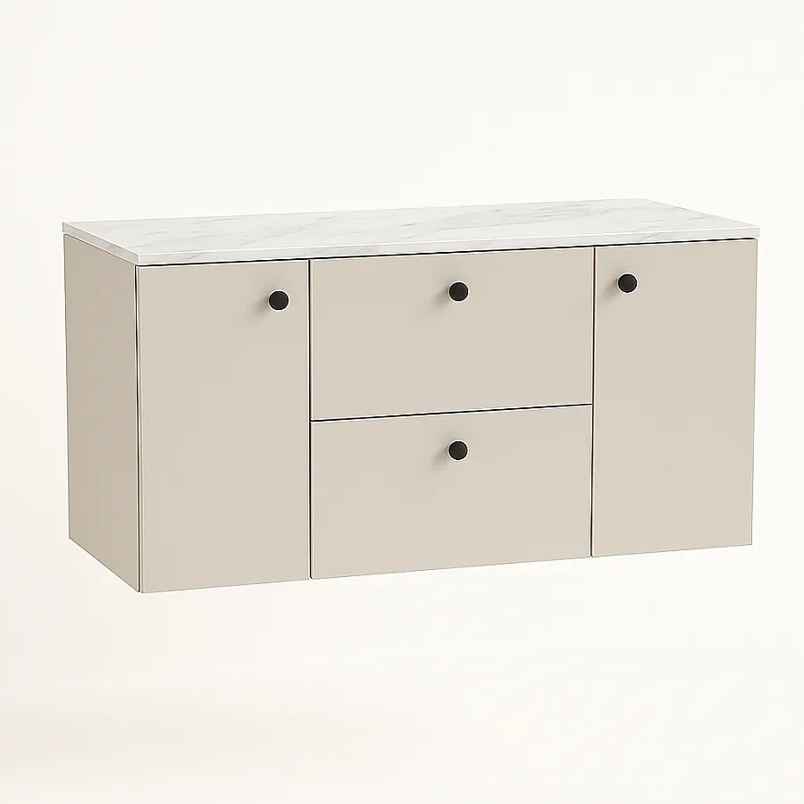 Szafka pod umywalkę WENA, z 2 drzwiami i 2 szufladami, gładkie fronty, Beti, 120x60x47 cm, Kaszmir/Marmur Bianco