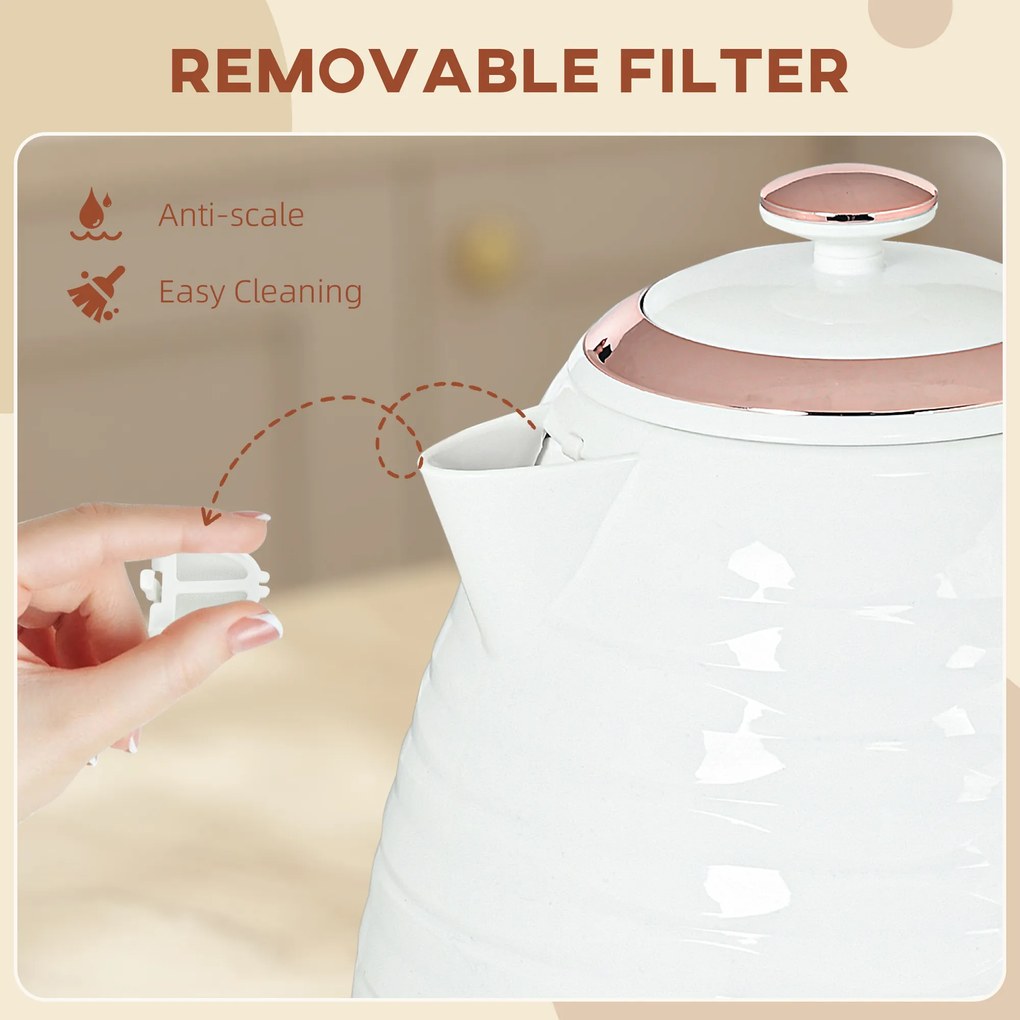 HOMCOM Czajnik elektryczny, 1,7L, 2,2kW, szybkie gotowanie z wyjmowanym zmywalnym filtrem antykamiennym | Aosom PL