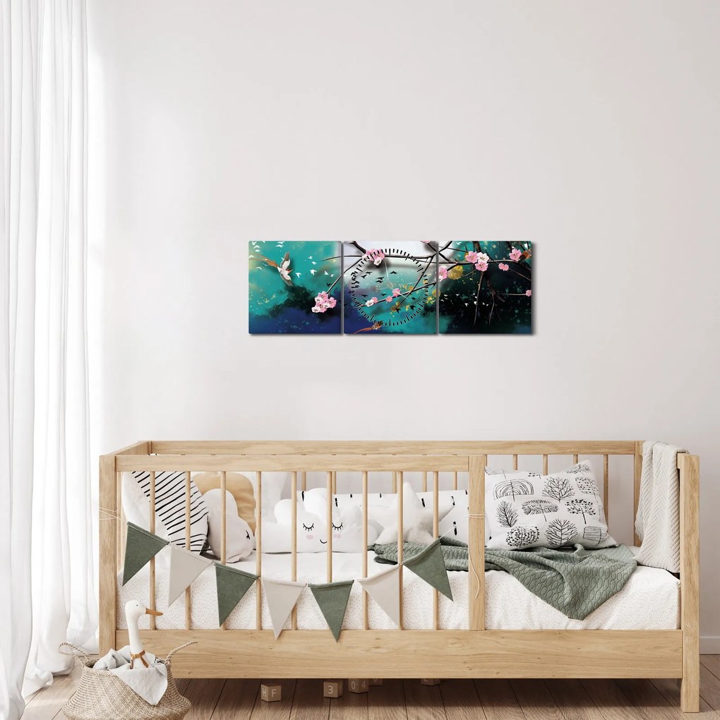 Obraz - Drzewo, grafika (z zegarem) (90x30 cm)