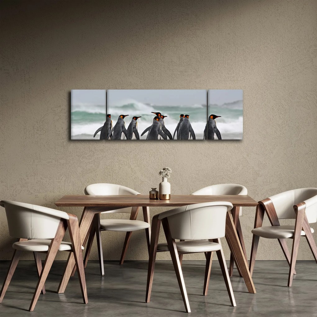 Obraz pingwinów nad oceanem (170x50 cm)