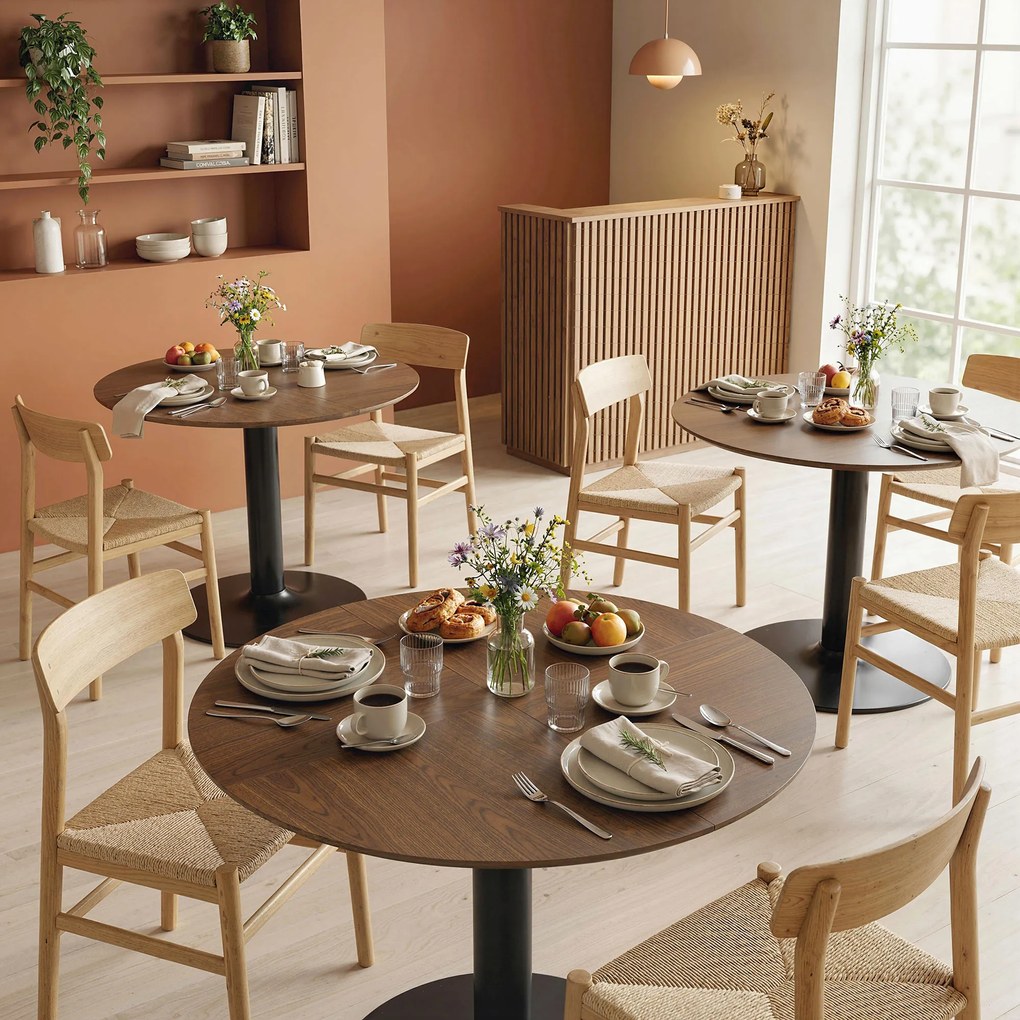 HOMCOM Okrągły stół dla 6 osób, 110 cm Nowoczesny stół kuchenny z podstawą do salonu, Brązowe usłojenie drewna | Aosom PL