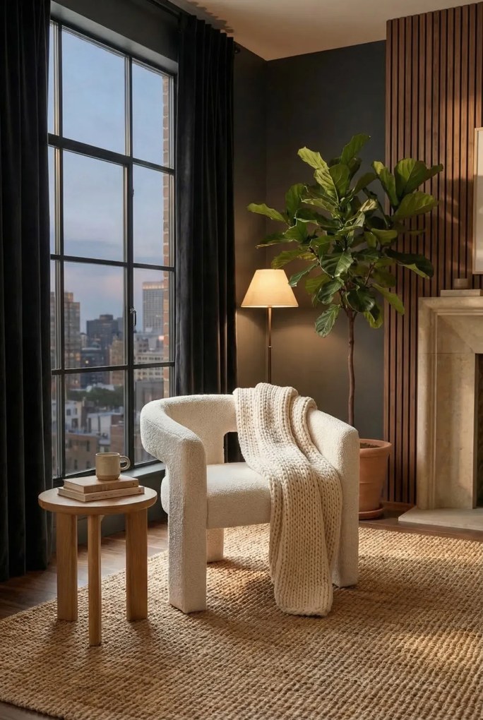 Kremowy fotel nowoczesny boucle S4-P23