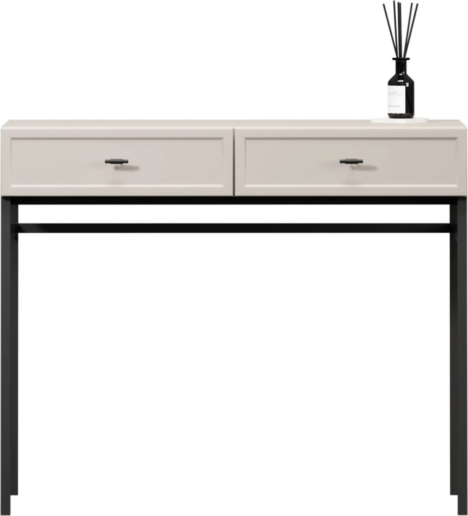 Toaletka Lorini 100 cm z szufladami - kaszmir / czarne uchwyty T-bar / stelaż