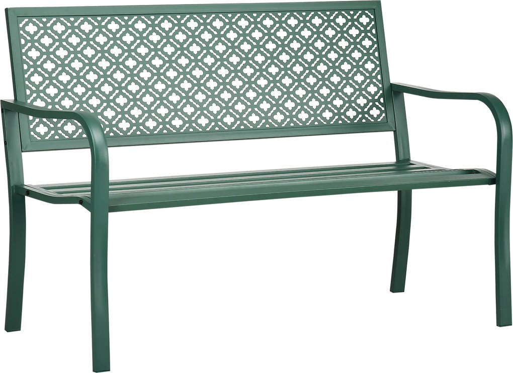 Outsunny Ławka Ogrodowa z Metalu dla 2 Osób, Odporna na Warunki Atmosferyczne, 127 cm x 63 cm x 83 cm, Zielona