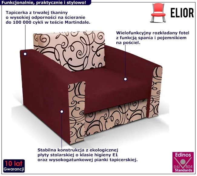 Brązowy rozkładany fotel z funkcją spania H0-R86