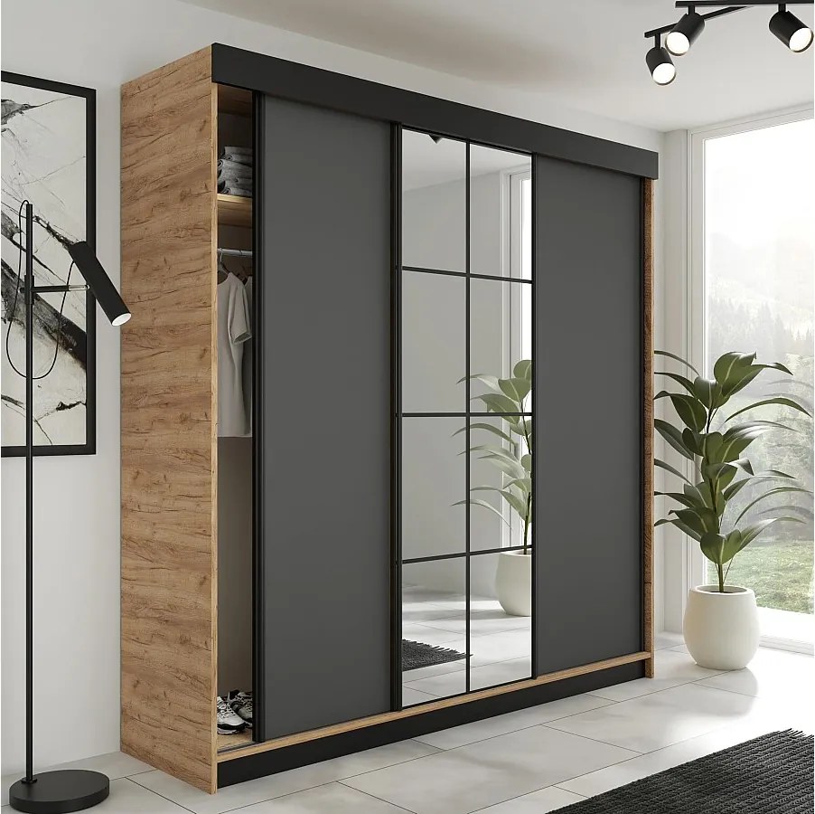 Szafa Przesuwna LAMARO 200 Dąb Craft/Grafit