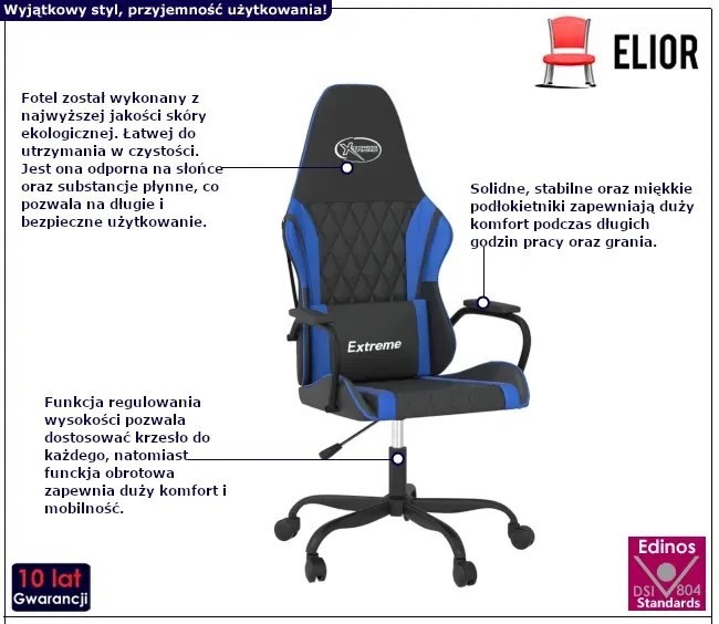 Czarno-niebieski fotel gamingowy - Miedziana 6X