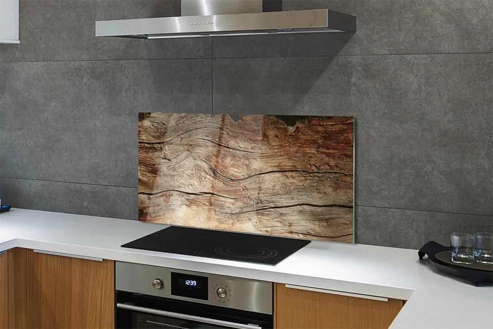 Panel szklany do Kuchni Rysunek Słojów Drewnianych