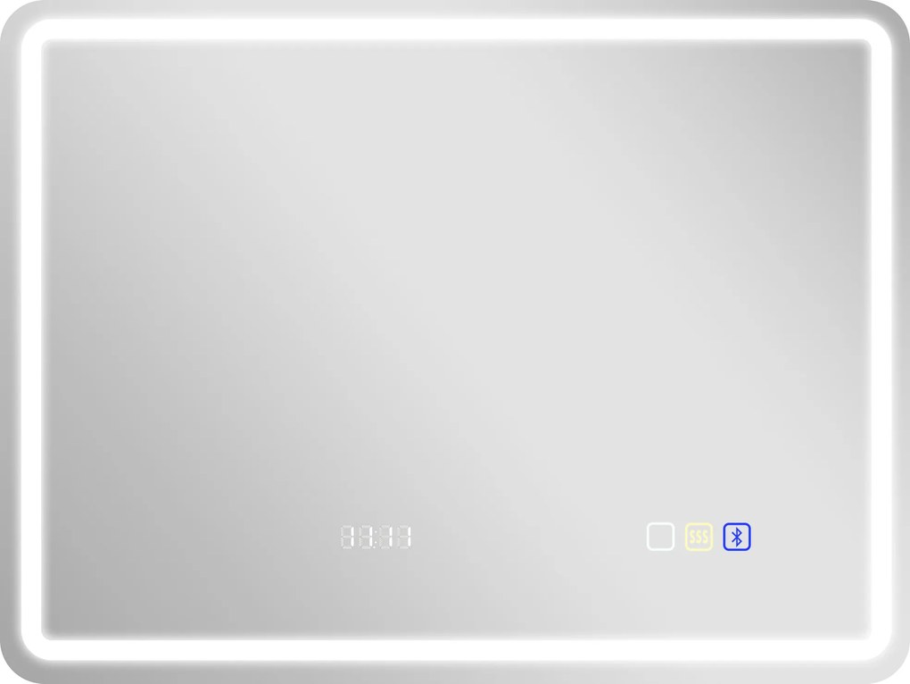 HOMCOM Lustro łazienkowe z podświetleniem LED, mata przeciwmgielna, 3 regulowane kolory, zegar, 600 x 800 mm, kolor srebrny | Aosom PL