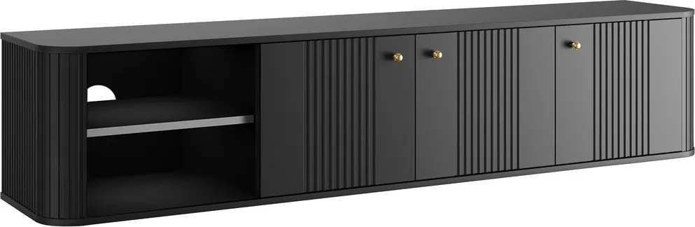 Szafka RTV wisząca Vesper 187 cm trzydrzwiowa - czarny / złote uchwyty