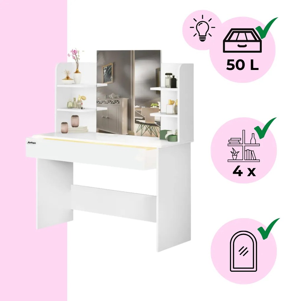 Toaletka LUCIA, 108x40x140cm, biała Casaria