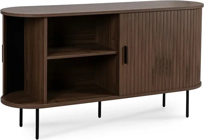 Komoda do Salonu Rozsuwana TRISH 140 cm Orzech Dwudrzwiowa Ryflowana Nowoczesna