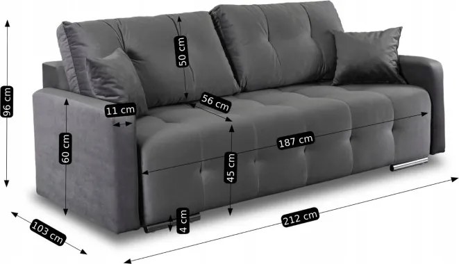 Sofa z Funkcją Spania FAVIO Wersalka Rozkładana Dwuosobowa Welurowa Szara Nowoczesna do Salonu