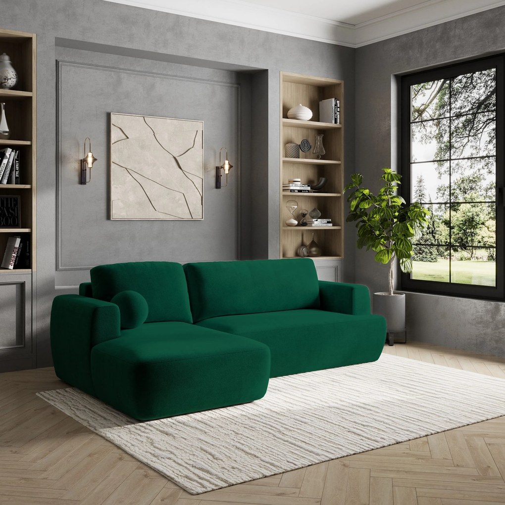 Masseno Narożnik SENTI z funkcją spania i pojemnikiem na pościel Narozniki L, Rozkładana sofa - Butelkowa zieleń, KRONOS 19