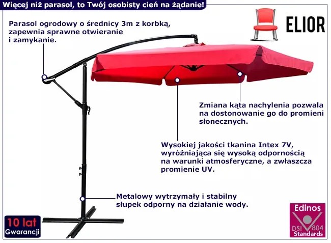 Czerwony parasol ogrodowy na wysięgniku - Epis