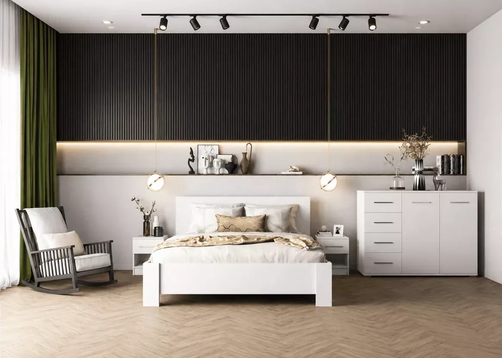 Drewianie łóżko Ediman 160x200 w dwóch kolorach do wyboru dąb sonoma oraz białe