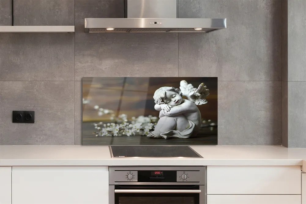 Szklany Panel Śpiący Aniołek i Polne Kwiaty