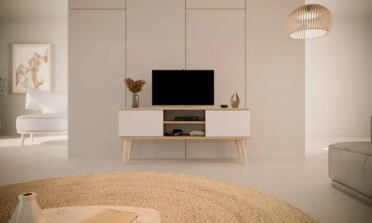 Skandynawska szafka pod telewizor dąb artisan + biały - Dubby 4X 120 cm
