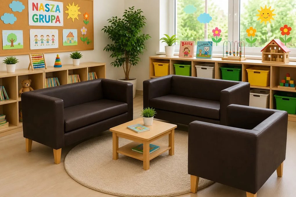 Sofa Monaco : Kolor nogi - Drewno, Kolor tkaniny - EKO-SKÓRA - 19D, Typ tkaniny - Eko-skóra , Wysokość nogi - 20 cm