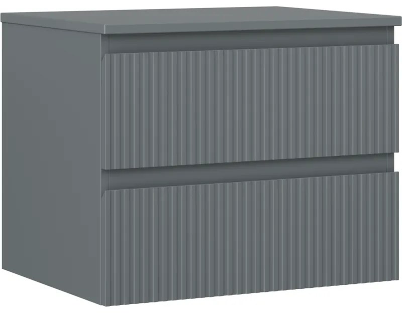 Mexen Rivel szafka łazienkowa podumywalkowa 60 cm z blatem, 2 szuflady, ryflowana , grafit mat - 91A20-06047-2-BFFC66