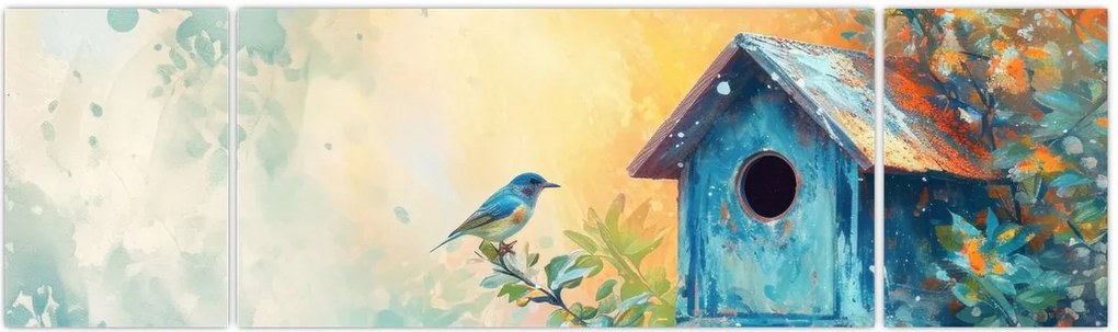 Obraz - Domek dla ptaków, akwarela (170x50 cm)