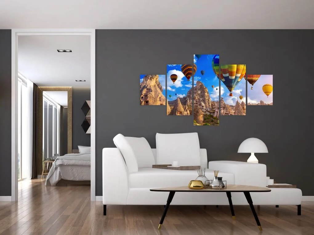 Obraz - Balony na ogrzane powietrze, Kapadocja, Turcja. (125x70 cm)