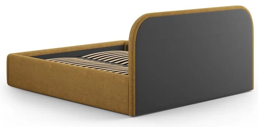 Musztardowe tapicerowane łóżko dwuosobowe ze schowkiem ze stelażem 140x200 cm Juno – Windsor &amp; Co Sofas