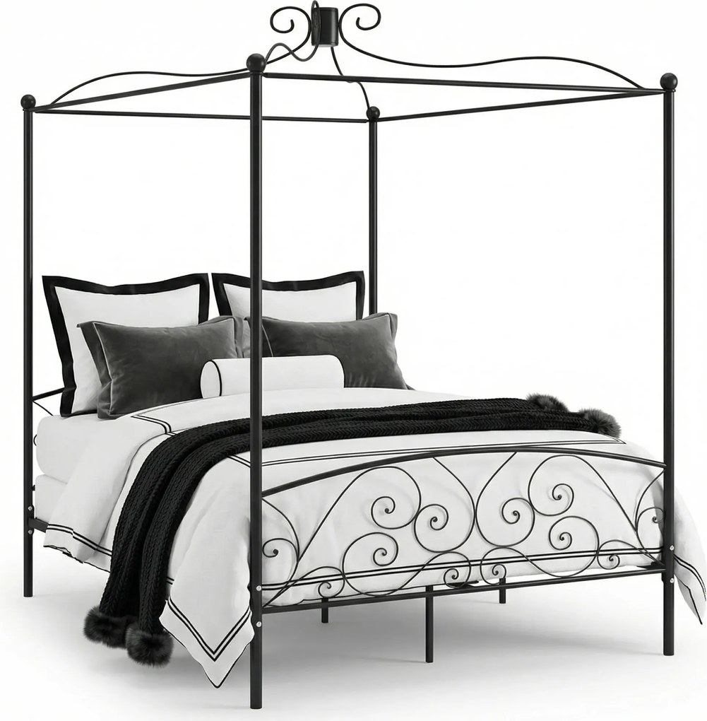 Czarne metalowe łóżko z baldachimem 120x200 cm B0-B23