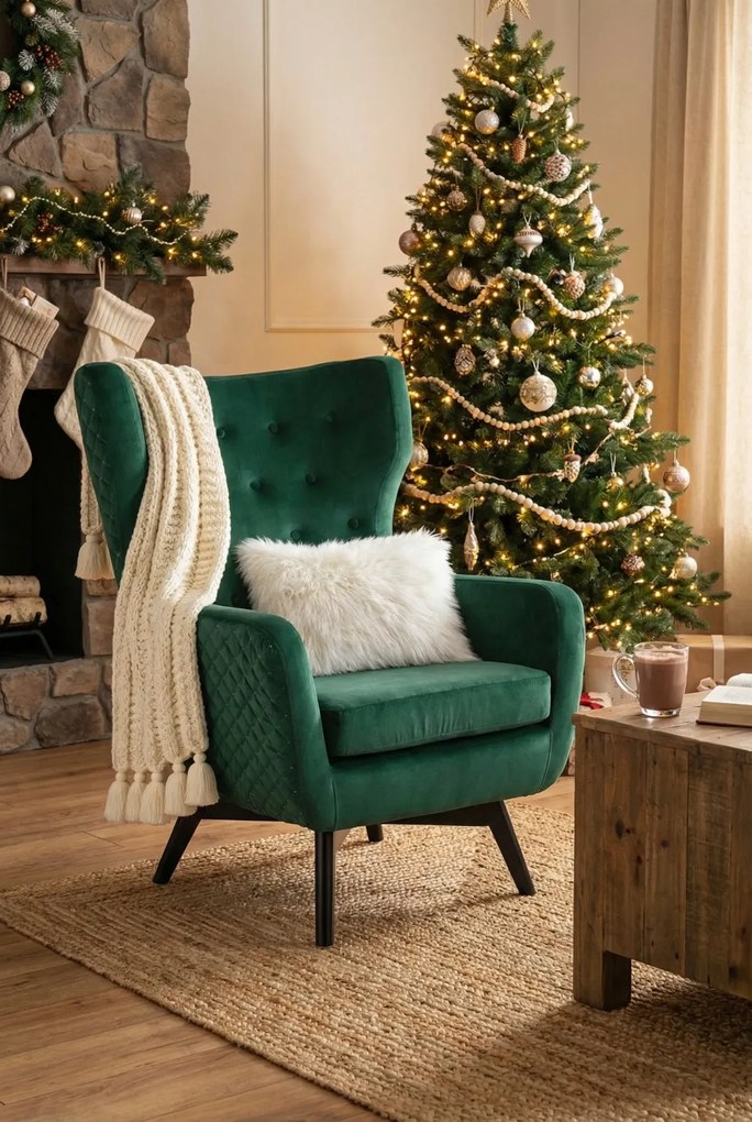 Zielony Welwetowy Fotel Uszak A7-A92