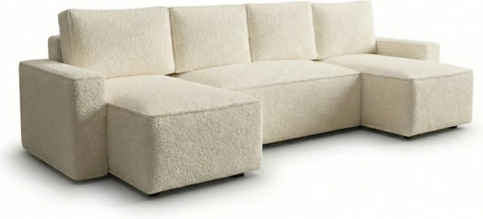 Rozkładana kanapa narożna w kształcie U SMART BOUCLE 303x143 cm, kremowa