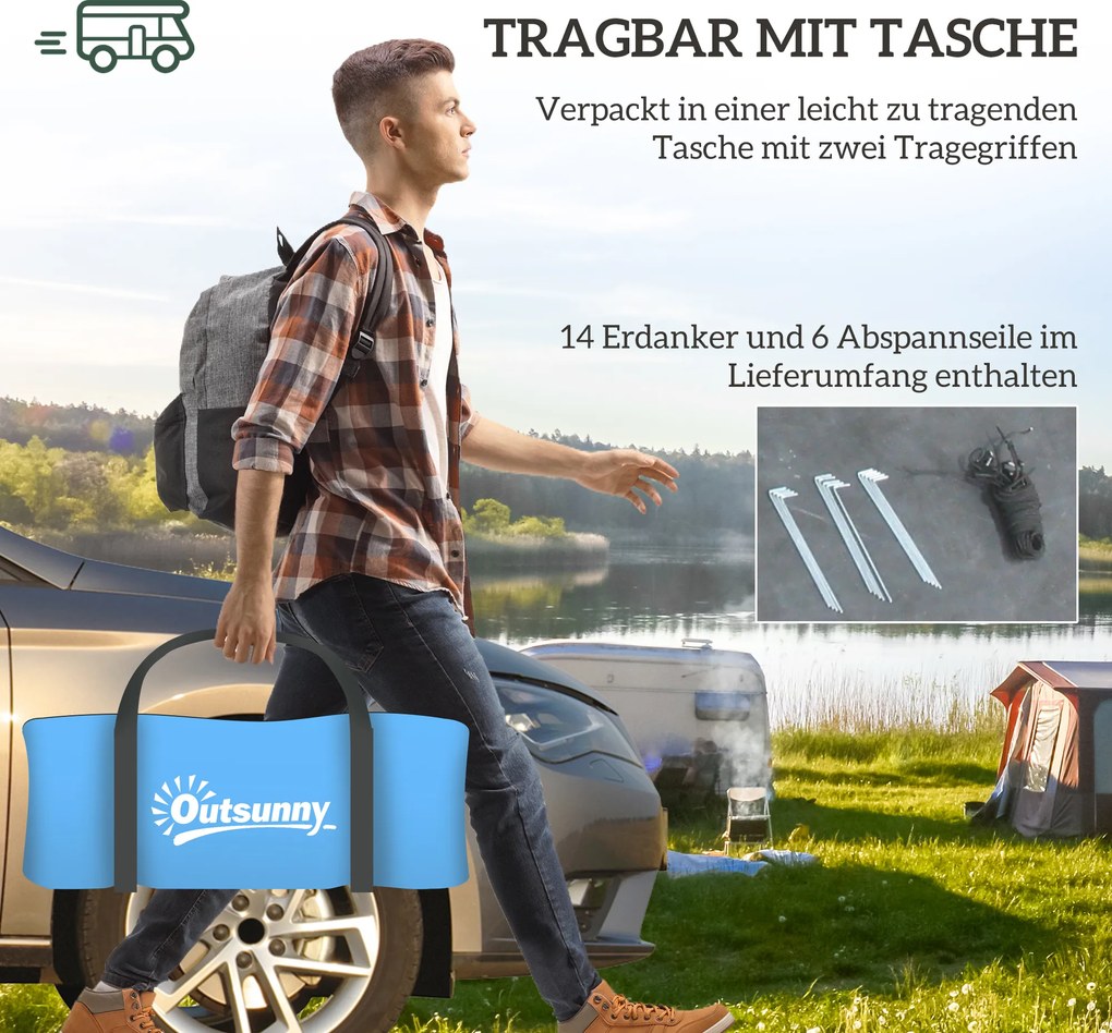Outsunny Namiot kempingowy dla 3-4 osób, stabilny, wodoodporny, namiot rodzinny z sypialnią i salonem, 3000 mm słupa wody, błękitny | Aosom PL