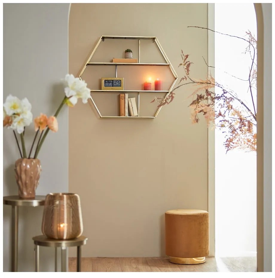 Aksamitny puf w jasnobrązowo-złotym kolorze Nadien – Light &amp; Living