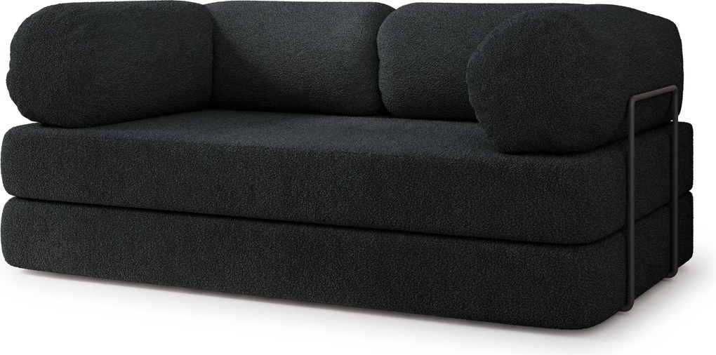 Masseno Sofa piankowa EIREN z funkcją spania, Kanapa z pianki do salonu, Bezmontażowa, Tkanina bucle – Czarny QUELLE 100