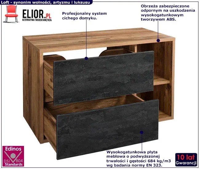Wisząca loftowa szafka z szufladami pod umywalkę nablatową M4-F38
