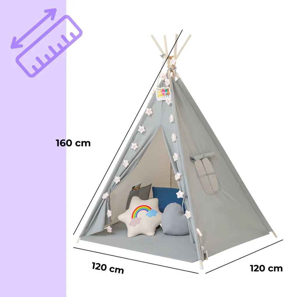 Namiot tipi JULIUS, 120x120x160cm, szara/niebieska Jurhan