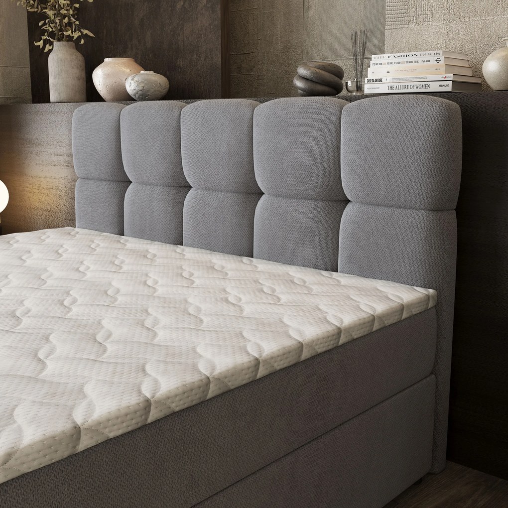 Masseno Łóżko kontynentalne BRUME z pojemnikiem na pościel 160x200 cm - Szary, SORO 90