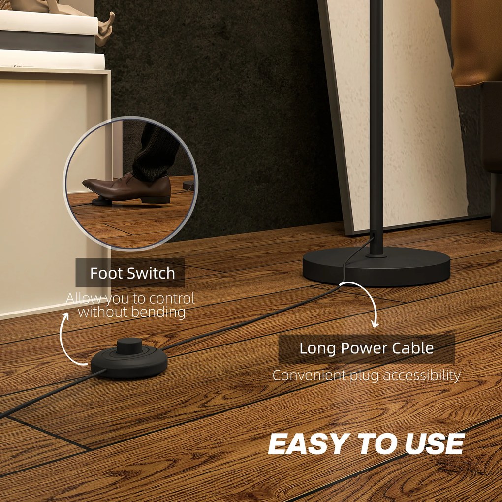 HOMCOM Lampa podłogowa, abażur w optyce lnu, metalowy słup, przełącznik nożny, Biały