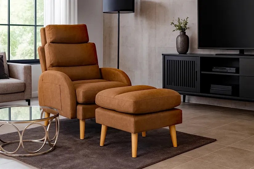 Brązowy relaksacyjny fotel w stylu skandynawskim - Stax
