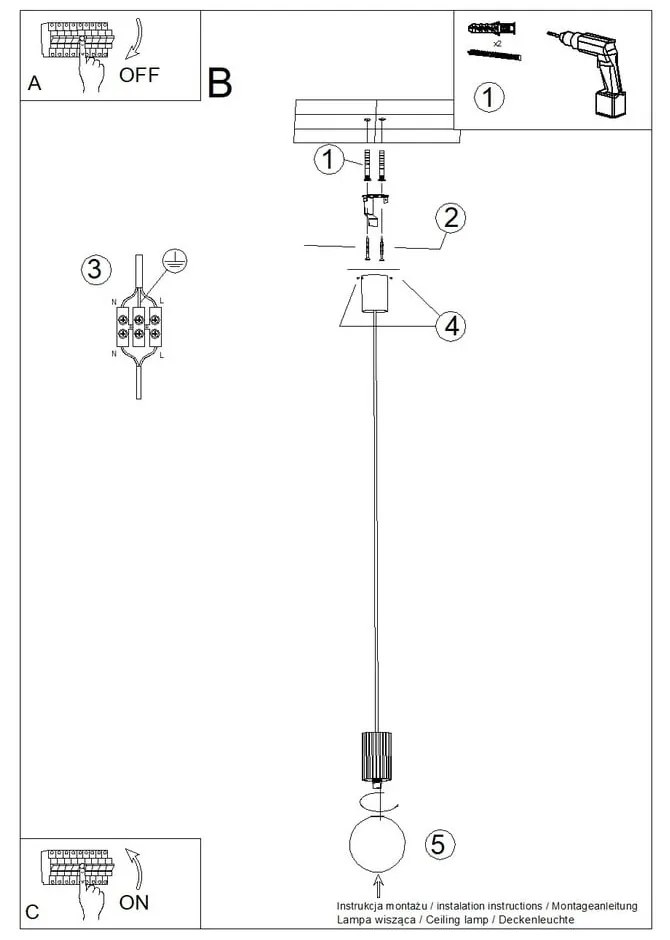Bordowa lampa wisząca ze szklanym kloszem ø 12 cm Orbital – Sollux
