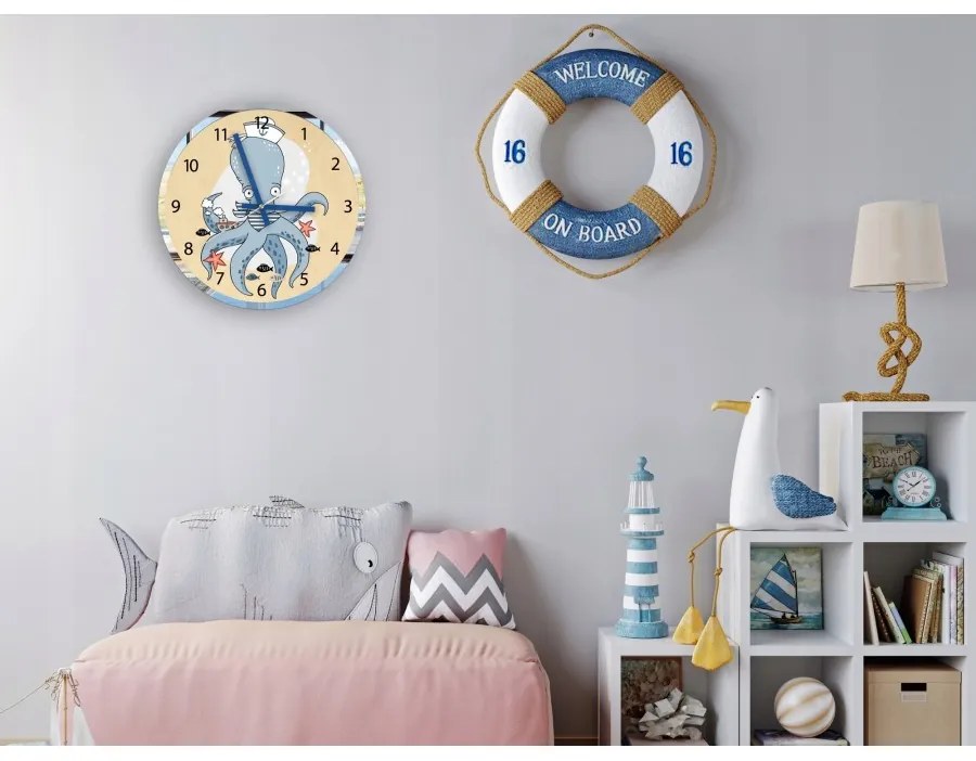 Zegar na ścianę cichy do pokoju dziecięcego drewniany nowoczesny ośmiornica