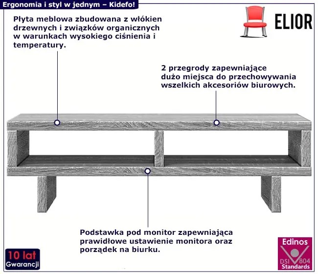 Minimalistyczna nadstawka na monitor szary dąb - Kidefo