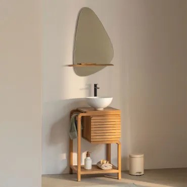 Zestaw Mebli Łazienkowych Z Drewna Tekowego Bradley Okrągły Biały Ceramiczny Ø30 Cm Calgari & - Sklum