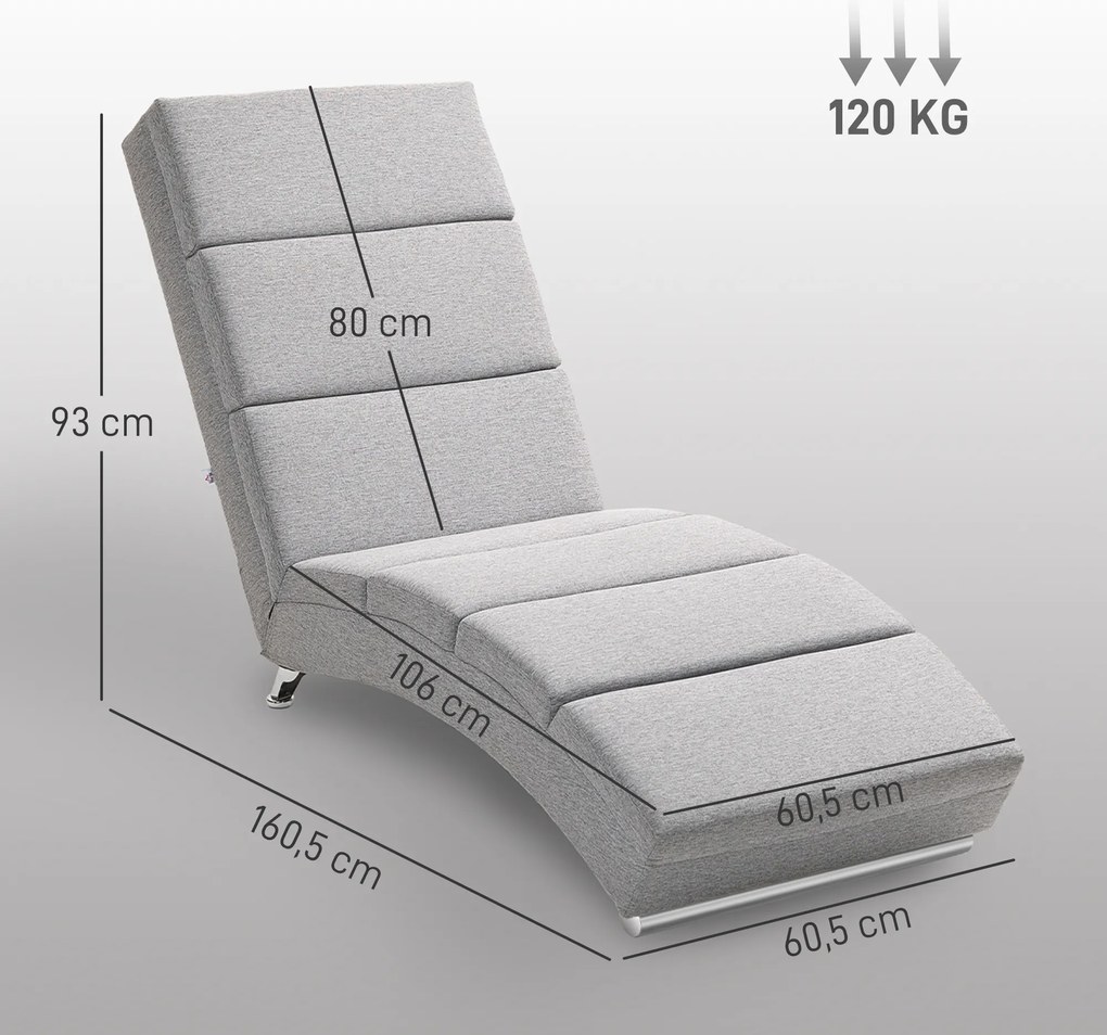 HOMCOM Fotel Relaksacyjny z Oparciem, Pikowany, z Nogami Stalowymi i Gęstym Wyściółkowaniem, do Salonu, Sypialni, Jasnoszary