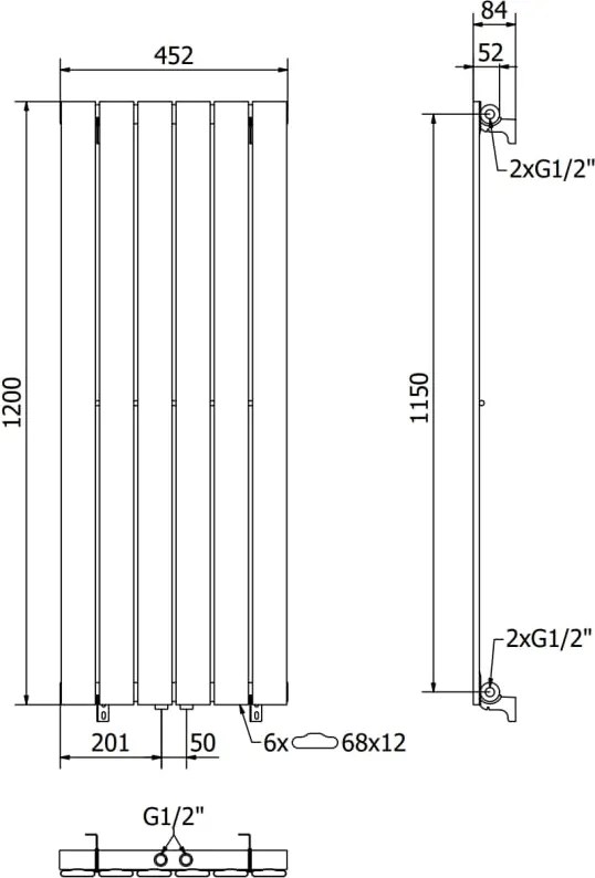 Mexen Boston grzejnik dekoracyjny 1200 x 452 mm, 611 W, antracyt - W213-1200-452-00-66