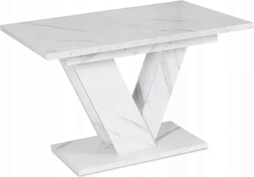 Stół Carrie rozkładany 120/160 cm do jadalni – nowoczesny stół prostokątny glamour z grubym blatem MDF i nogami w kształcie V