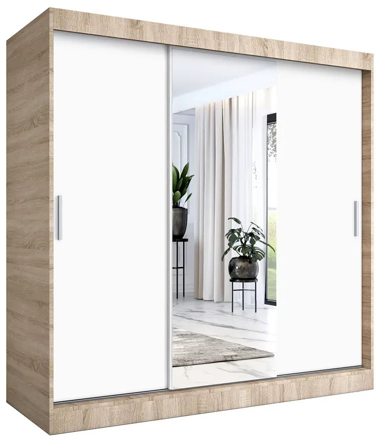 Szafa przesuwna dąb sonoma + biały 200 cm - Massi 6X