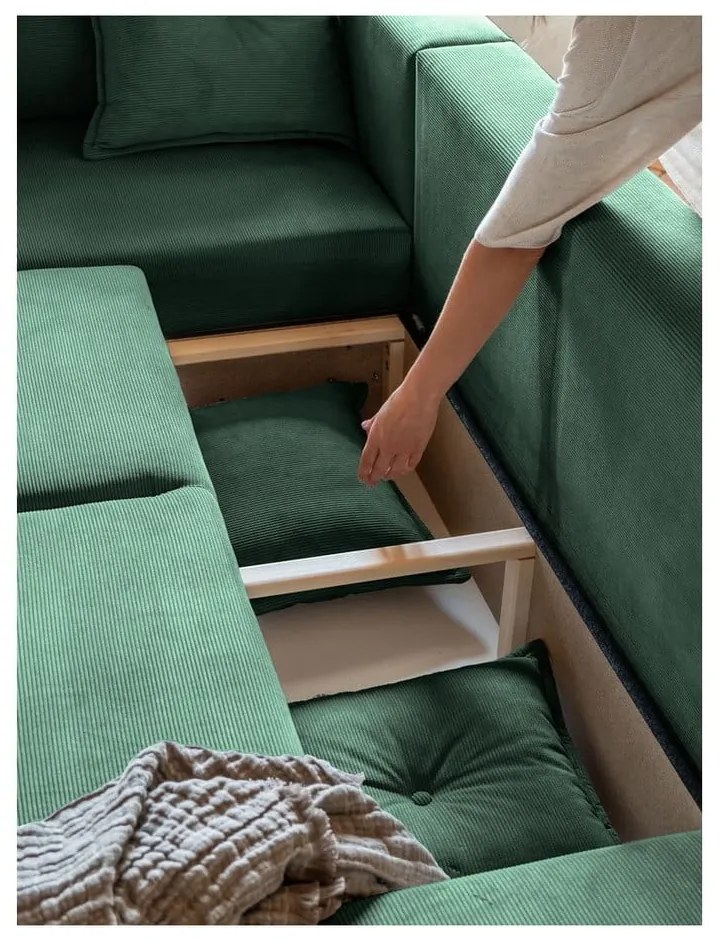 Zielony sztruksowy rozkładany narożnik (strona zmienna) Lazy Lukka – Miuform