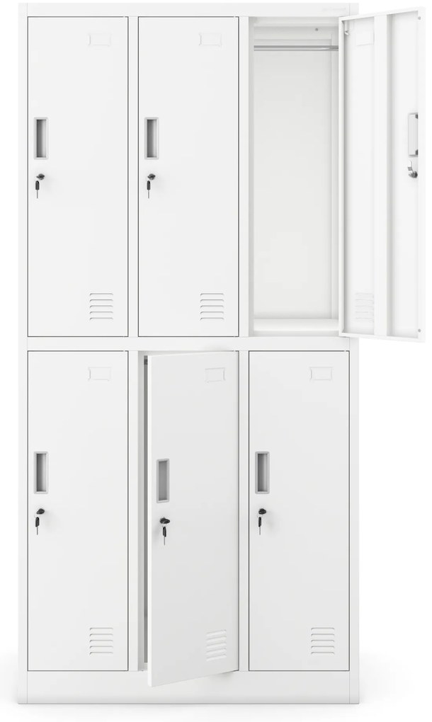 Szafka socjalna ubraniowa BHP biała: 6-drzwiowa IGOR 900 x 1850 x 450 mm