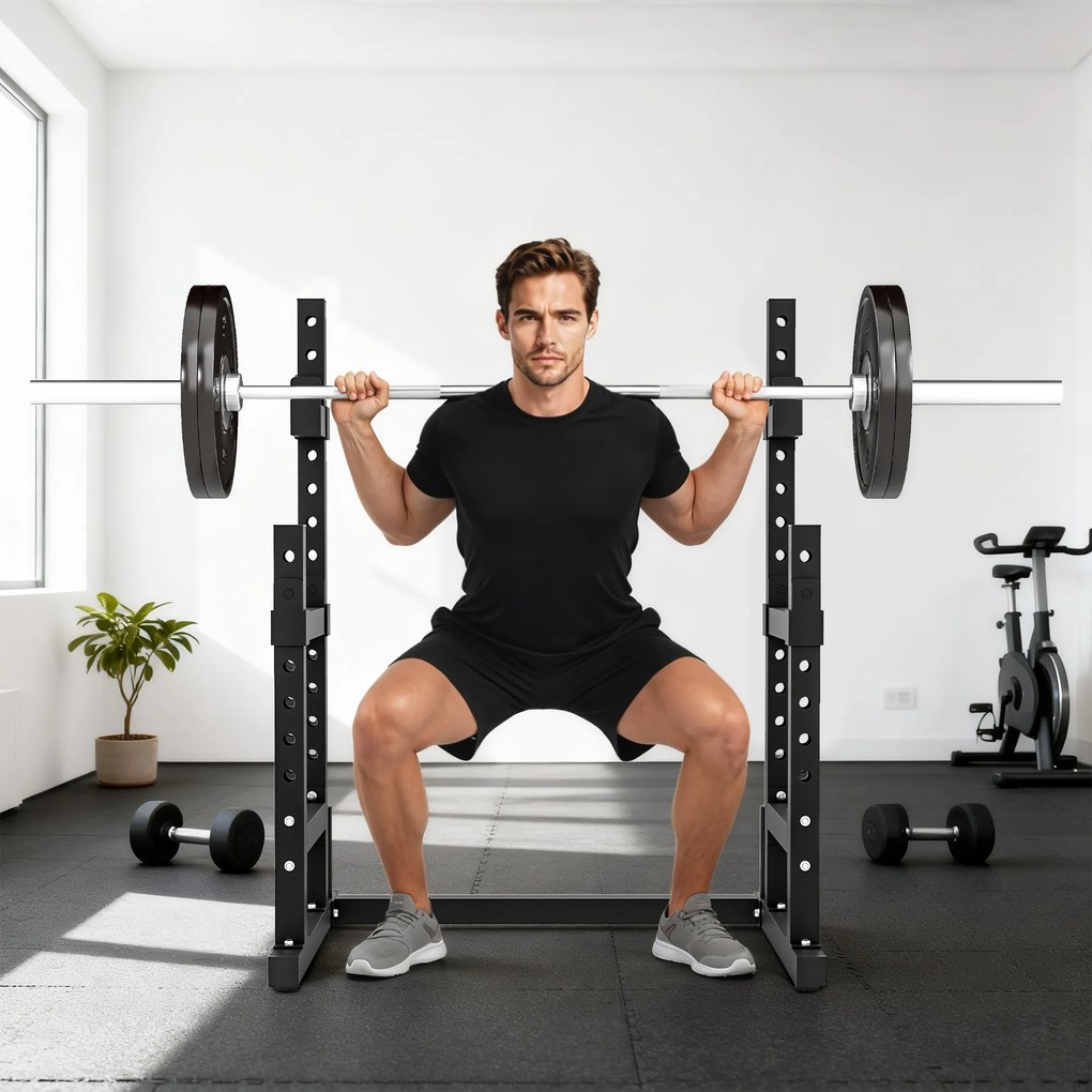 SPORTNOW Stojak na sztangę 2 poziomy, stojak na talerze ze stali, półka na sztangę do 300 kg, czarny | Aosom PL