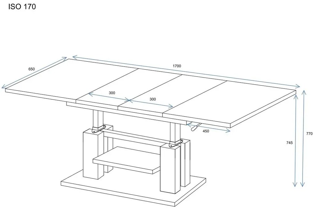 Ława rozkładana podnoszona ISO 110(170)x65 beton ciemny ENDO